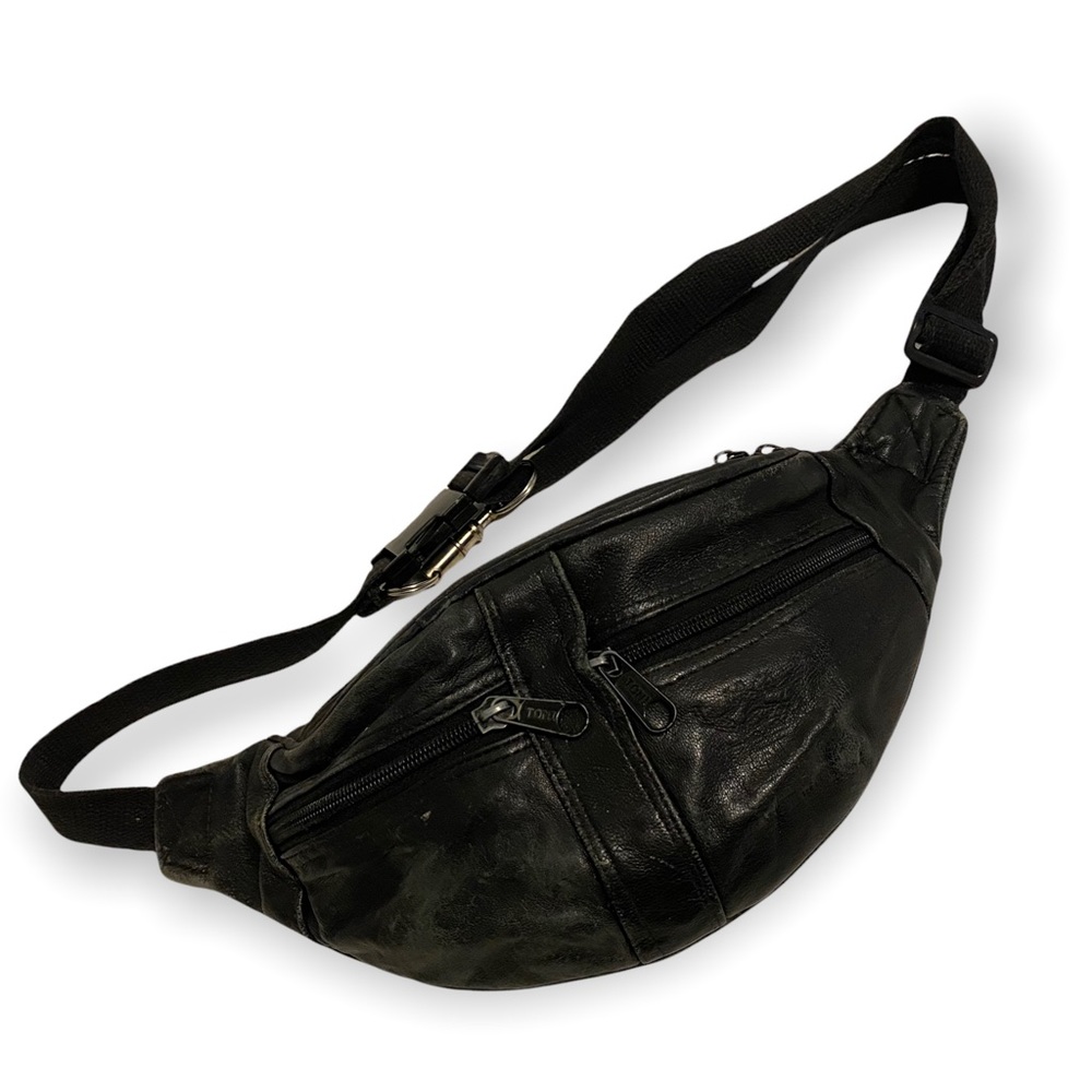 Toni Vintage Black Leather Fanny Pack / Bum Bag - Picture 1 of 8